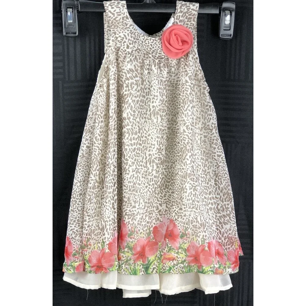 blueberi boulevard Midi dress 3T Leopard Floral Roses Sleeveless glam coquette